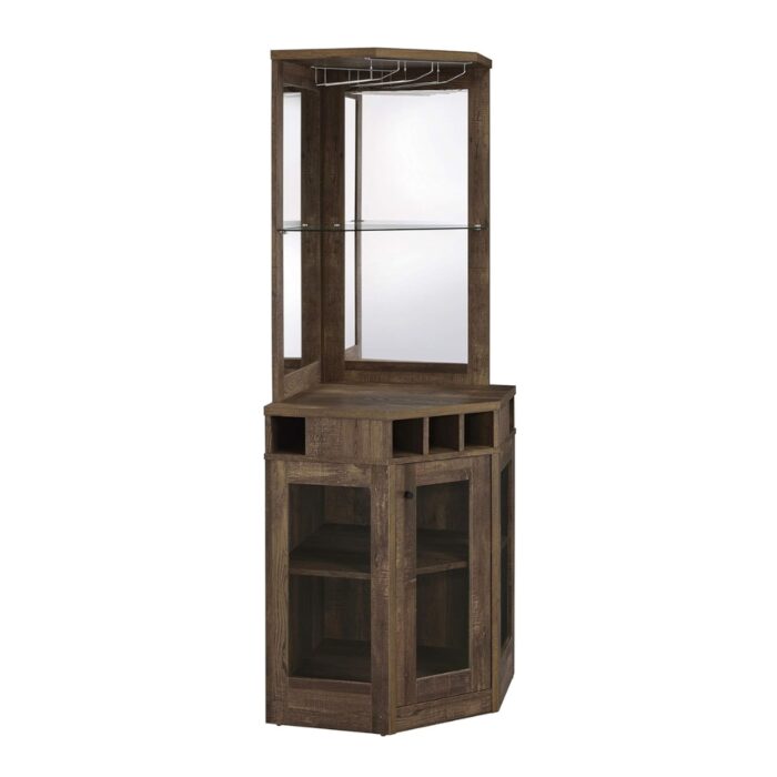 Furnshine - Rustic Oak Corner Bar Cabinet with Stemware Rack & Wine Storage - Image 4