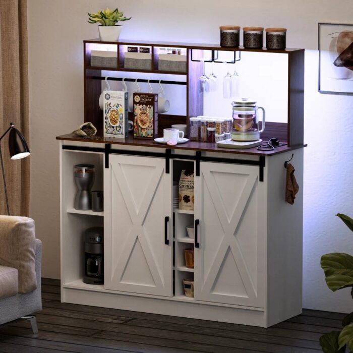 Furnshine - Byatt Coffee Bar Cabinet with Sliding Barn Door Storage - Image 5