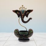 Furnshine - Kipling Black Iron Painted Lord Ganesha Tea Light Candle Holder, Ganpati Diya Stand for Puja Room & Temple, Diwali Decoration