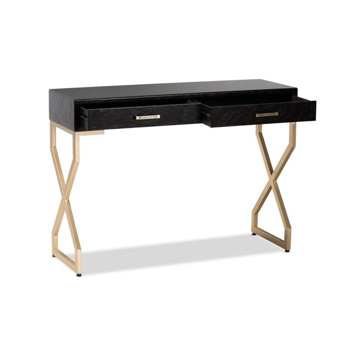 Futrnshine - Roxbury 41.3'' 2-Drawer Console Table (Dark Brown/Gold) - Image 2