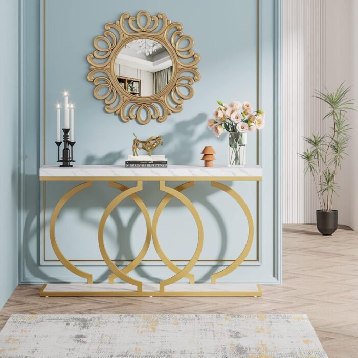 Furnshine - Sisley 55.11 inch Console Table with O Shape Metal Legs - Image 1