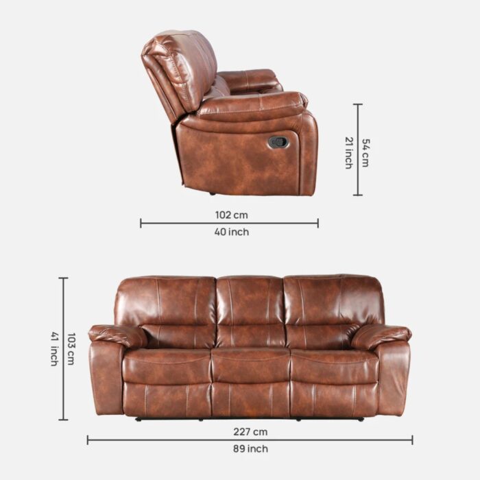 Furnshine - Tristram Leather Fabric Three Seater Recliner Sofa (Brown) - Image 9