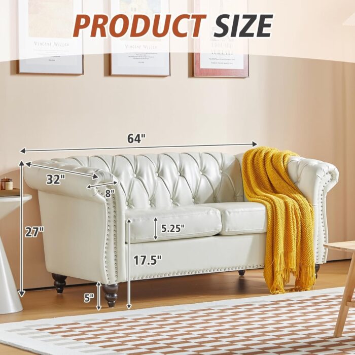 Furnshine - Idalina PU Faux Leather Chesterfield 3-Seater Large Sofa with Loveseat & Chair - Image 2