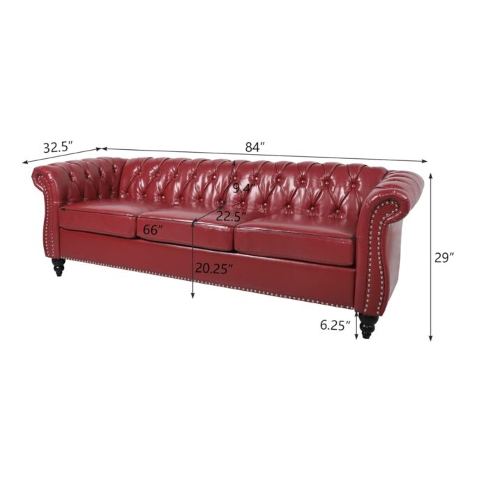 Furnshine - Vere 3 Pieces Faux Leather Chesterfield Sofa with Loveseat & Couch Chair - Image 9