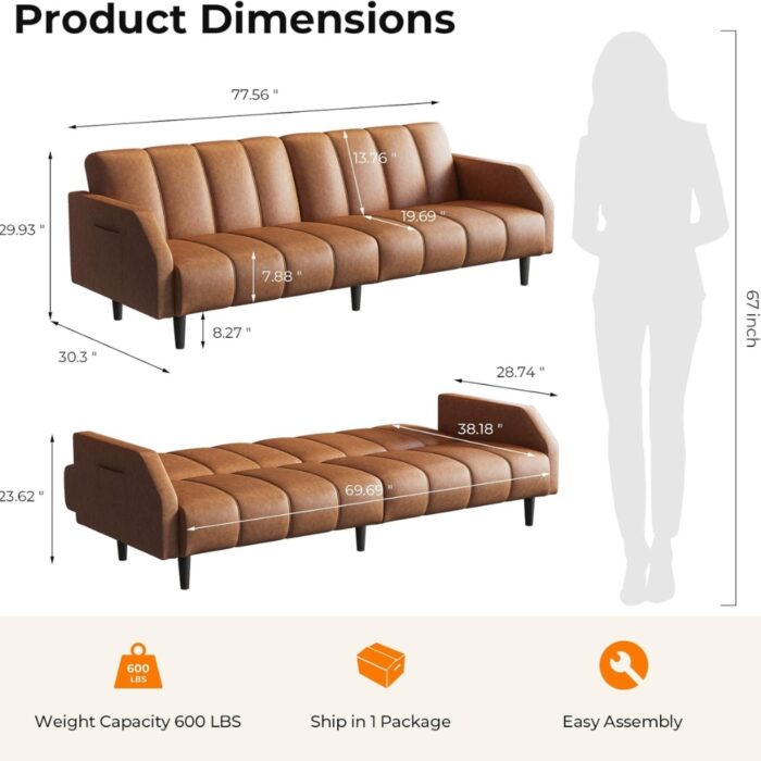 Furnshine - Avri Faux Leather Futon Adjustable Sofa Bed Couch - Image 6