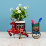 Furnshine - Arnold Handcrafted Metal Deer Cart Pen Holder – Festive Indian Folk Art Desk Organizer - Image 2