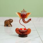 Furnshine -  Presley Ganpati T light Holder for Home Decor – Festive Hand Painted Candle Stand (Red & Orange) - Image 2