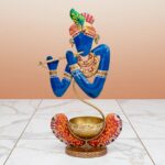 Furnshine - Aldrich Handcrafted Krishna Tealight Candle Holder – Blue Metal Flute Playing Figurine Artistic Festival Decor Showpiece - Image 2
