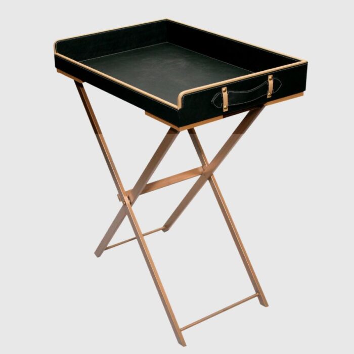 Furnshine - Blacky Foldable Leather Serving Tray Table with Metal Stand - Image 1