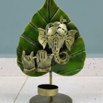 Furnshine - Mel Antique Ganesha Tealight with Pan Leaf Candle Holder – Handcrafted Metal Tealight Stand for Pooja, Meditation & Home Decor - Image 2