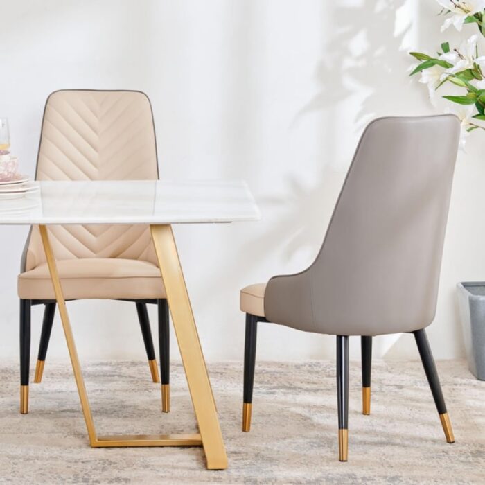 Furn Shine - Marigold Set of 2 Faux Leather Dining Chairs - Beige - Image 2