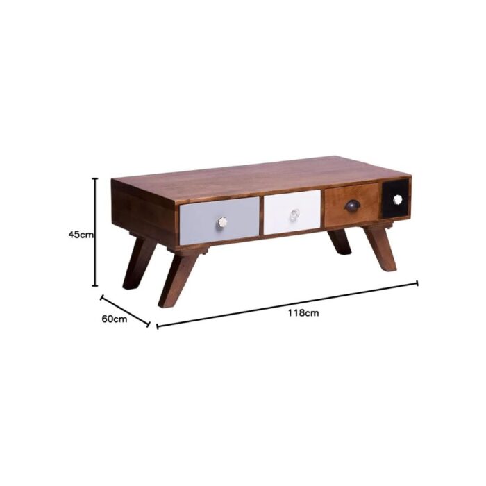 Furnshine - Pearce Multicolor Solid Wood Coffee Table - 4 Drawer for Storage - Image 6