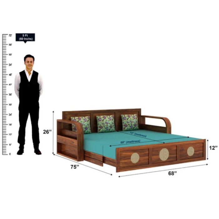Furnshine - Barker Solid Sheesham Wood 3 Seater Sofa Cum Bed with Headboard Design - Image 9