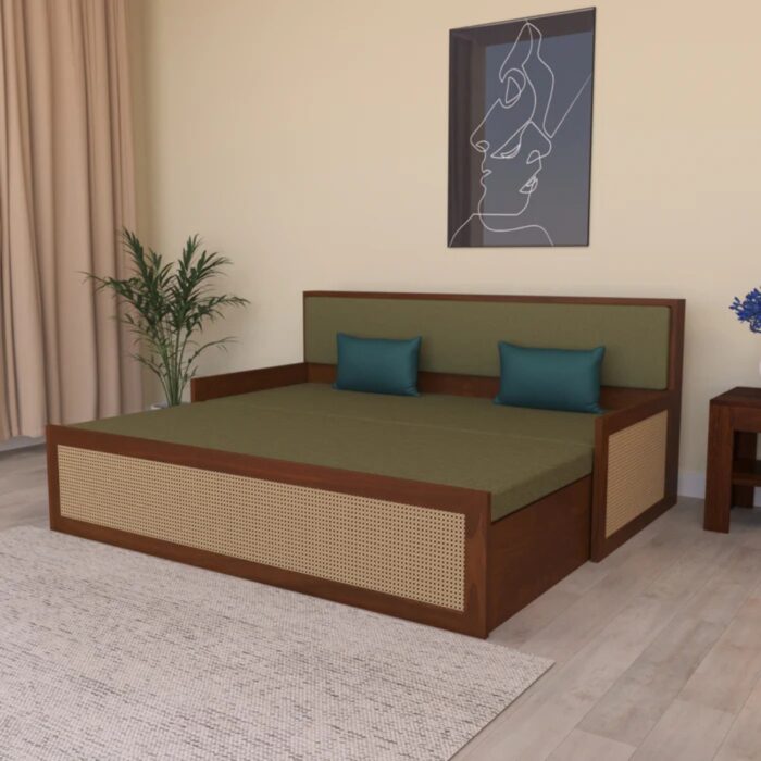 Furnshine - Corby Sheesham Wood 3 Seater Sofa Cum Bed with Cane - Image 2