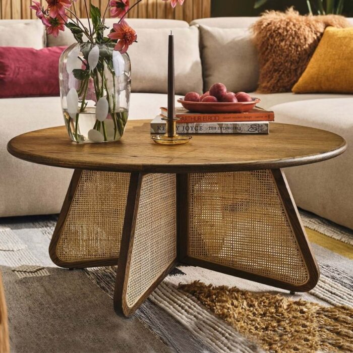 Furn Shine - Butterfly Rattan Coffee Table in Solid Wood with Natural Cane Legs - Image 2
