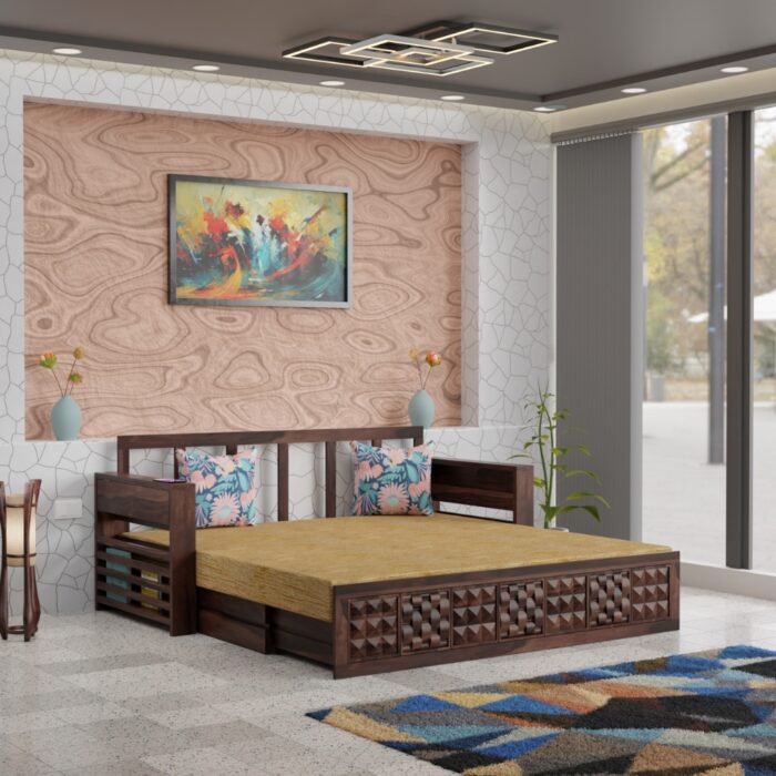 Furnshine - Blakely 3-Seater Solid Sheesham Wood Sofa Bed (Walnut Finish) - Image 2