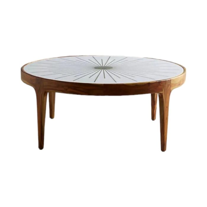 Furnshine - Sherwin Brass Starburst Round Wooden Coffee Table - Image 2