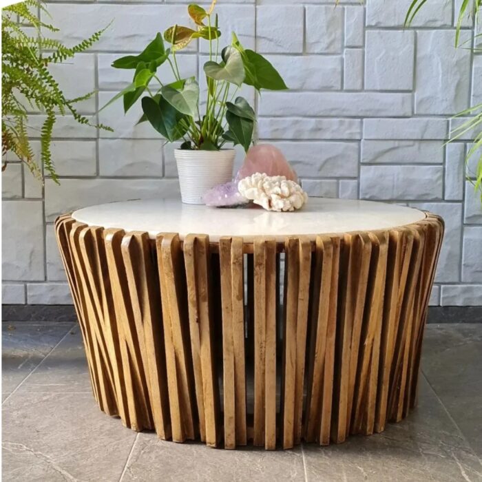 Furnshine - Putnam Mango Wood & Marble Top Round Coffee Table - Image 2