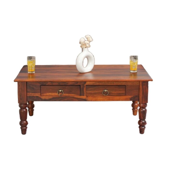 Furnshine - Randa Rectangular Solid Wood Two-Drawer Coffee Table (Honey Finish) - Image 2