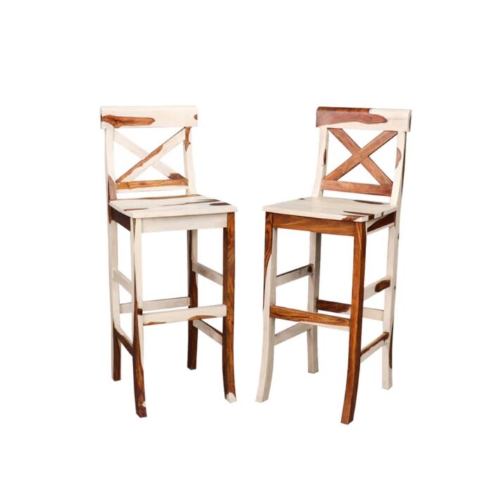 Furnshine - Lenora Solid Wood Set of 2 Bar Stool in White and Teak Finish - Image 2