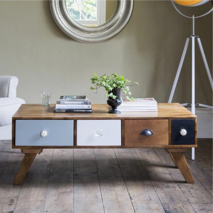 Furnshine - Pearce Multicolor Solid Wood Coffee Table - 4 Drawer for Storage - Image 2
