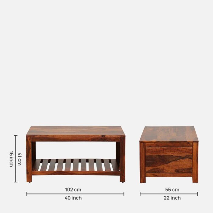 Furnshine - Payne Sheesham Wood Rectangular Coffee Table in Honey Oak Finish - Image 8