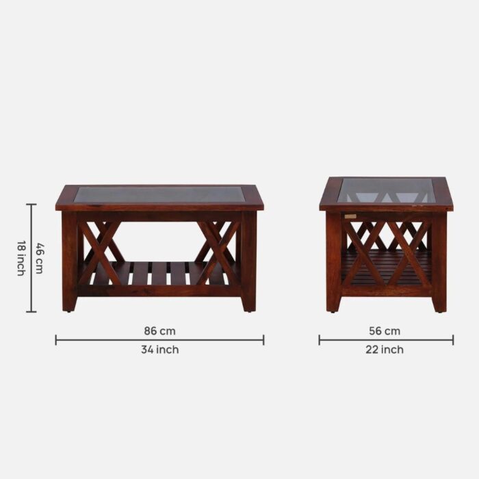 Furnshin - Rekker Sheesham Wood Coffee Table With Open Shelf & Glass Top - Image 5