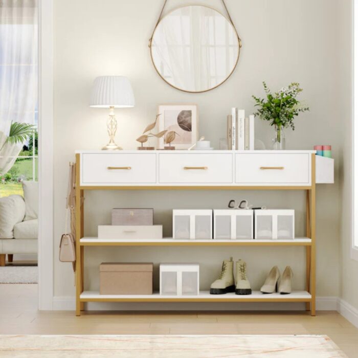 Furnshine - Marston Three Drawer White Gold Engineered Wood Console Table - Image 1