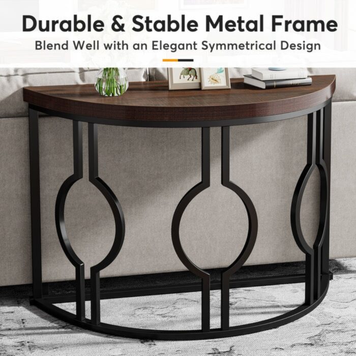 Furnshine - 43.3" Industrial Semi Circle Half Moon Console Table for Entryway with Metal Base - Image 4