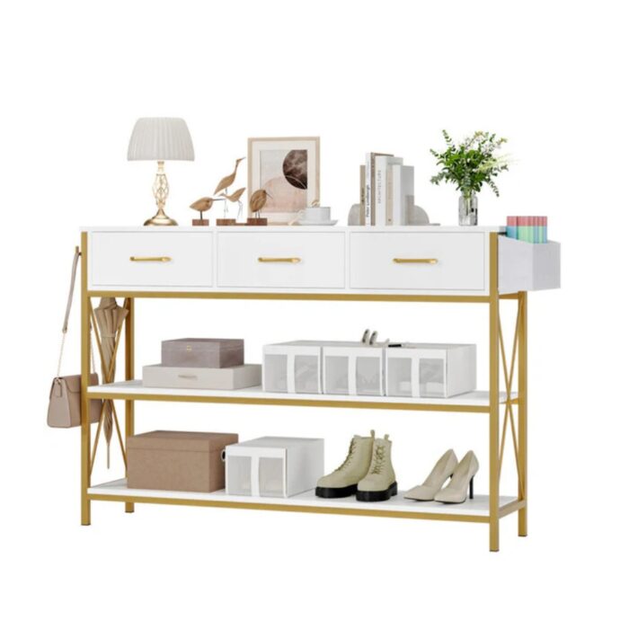Furnshine - Marston Three Drawer White Gold Engineered Wood Console Table - Image 7