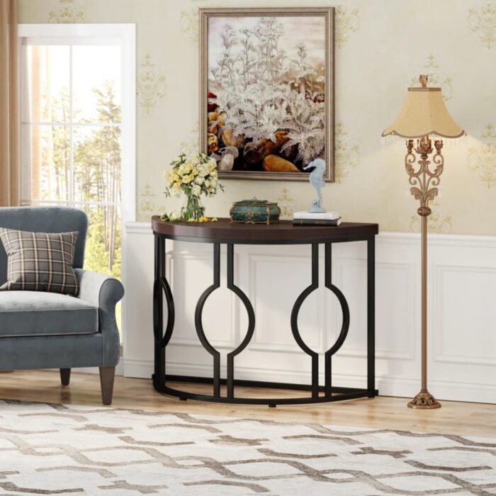 Furnshine - 43.3" Industrial Semi Circle Half Moon Console Table for Entryway with Metal Base - Image 2
