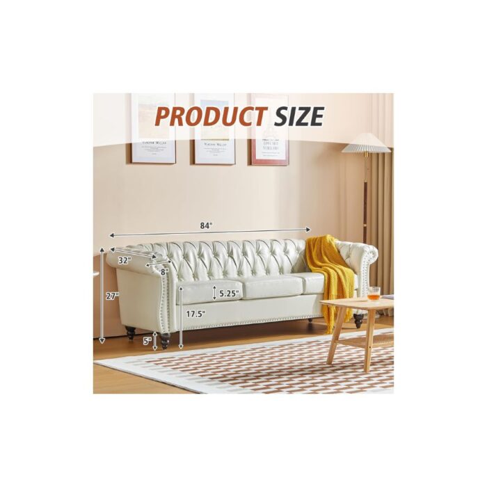 Furnshine - Vere 3 Pieces Faux Leather Chesterfield Sofa with Loveseat & Couch Chair - Image 30