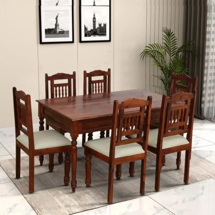 Furn Shine - Cleo Traditional Solid Wood 6-Seater Dining Table Set - Image 1