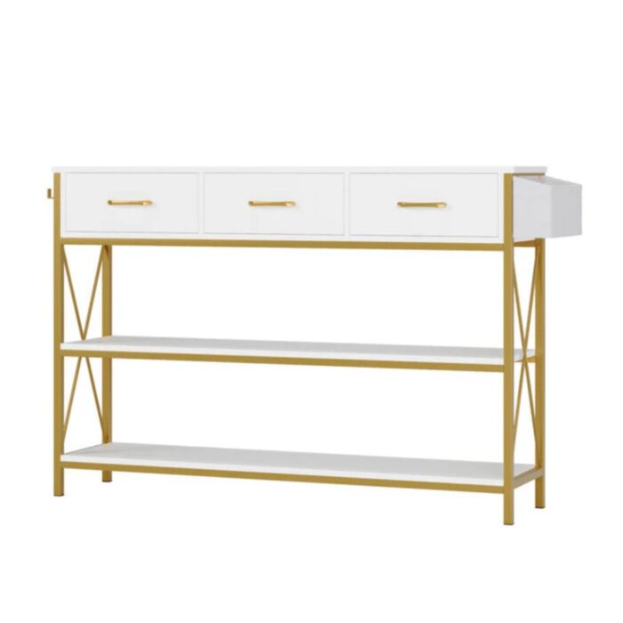 Furnshine - Marston Three Drawer White Gold Engineered Wood Console Table - Image 6