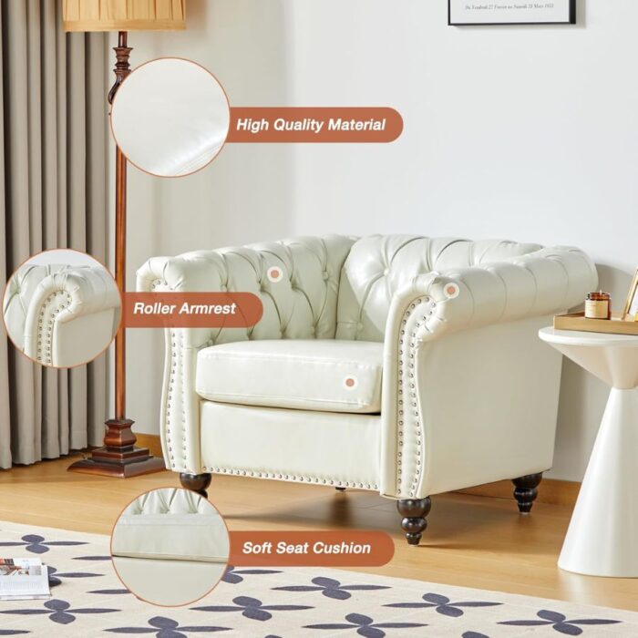 Furnshine - Vere 3 Pieces Faux Leather Chesterfield Sofa with Loveseat & Couch Chair - Image 31