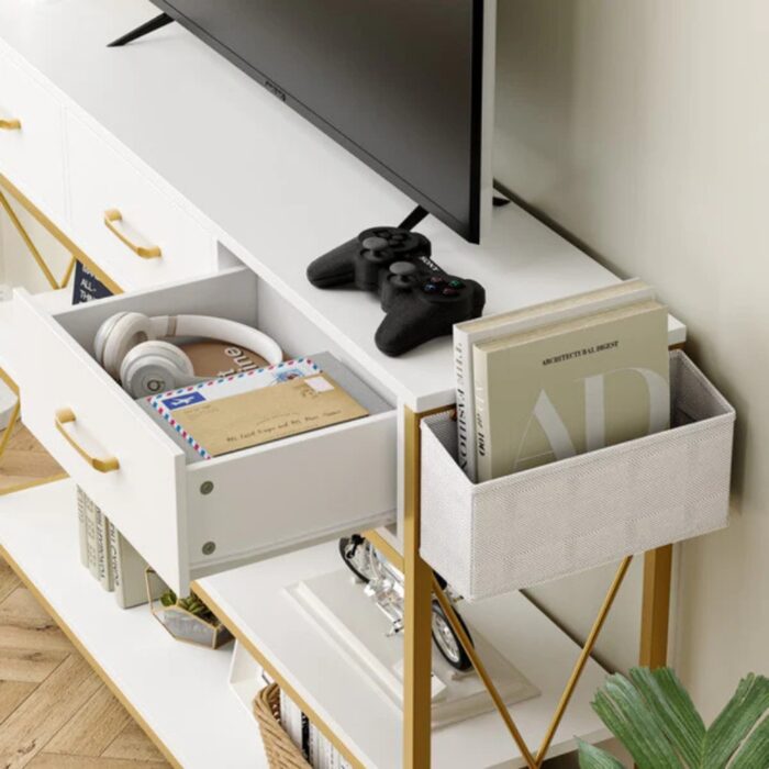 Furnshine - Marston Three Drawer White Gold Engineered Wood Console Table - Image 4