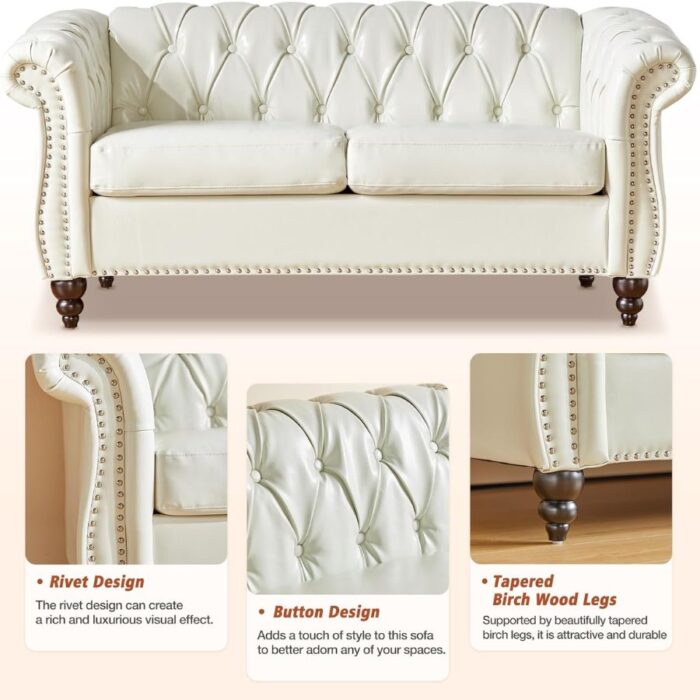 Furnshine - Vere 3 Pieces Faux Leather Chesterfield Sofa with Loveseat & Couch Chair - Image 32