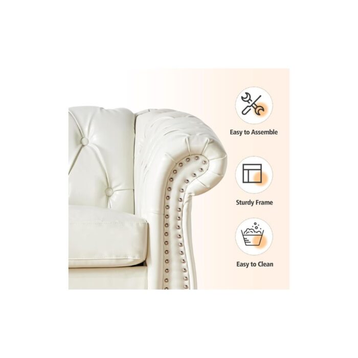 Furnshine - Vere 3 Pieces Faux Leather Chesterfield Sofa with Loveseat & Couch Chair - Image 33