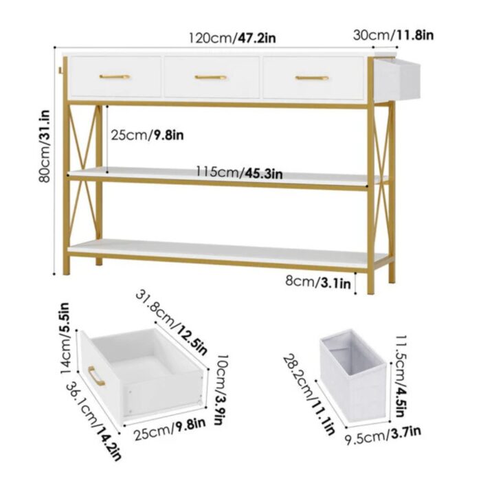 Furnshine - Marston Three Drawer White Gold Engineered Wood Console Table - Image 3