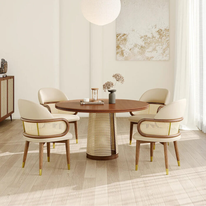 Furnshine - Upwood Mid-Century Modern Beige Rattan Dining Chair Curved Back - Image 4