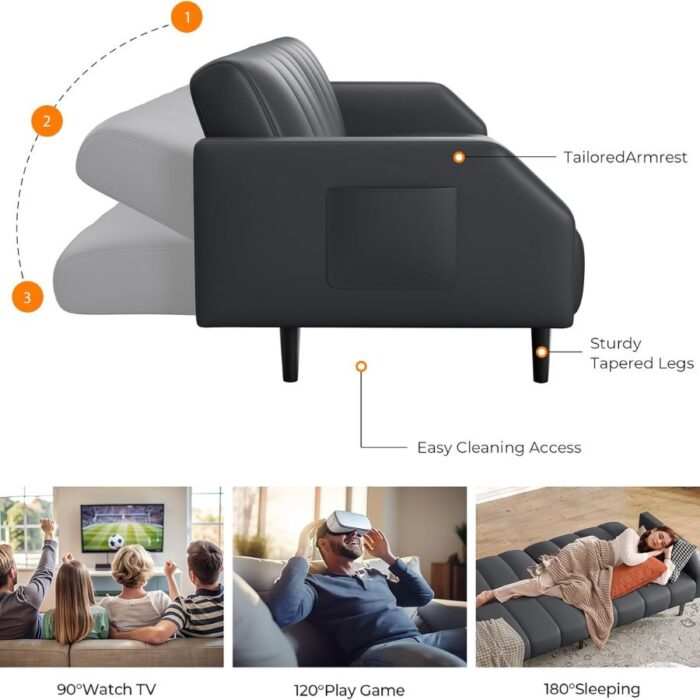 Furnshine - Avri Faux Leather Futon Adjustable Sofa Bed Couch - Image 18