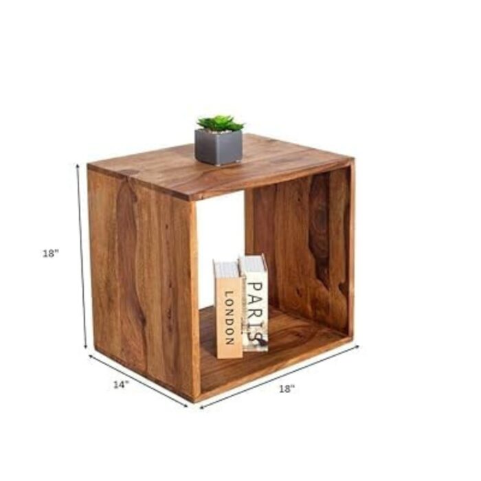 Furnshine - Dryden Solid Sheesham Wood Cubic Side Table - Image 3