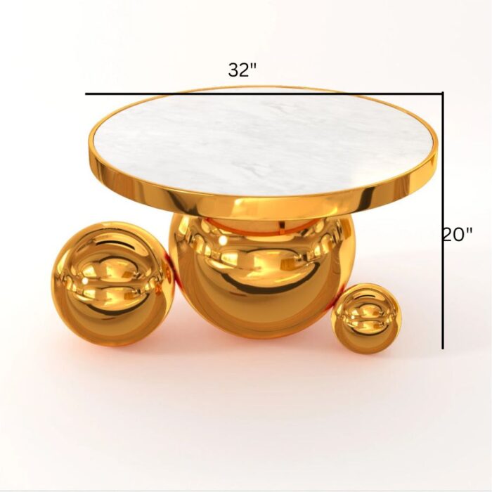 Furnshine - Kasutra Round Brass Marble Top Coffee Table - Image 3