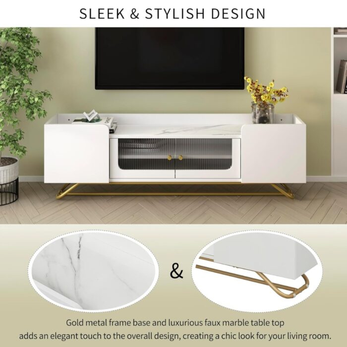 Furnshine - Alger TV Stand with Faux Marble Top & Fluted Glass Doors - Image 3