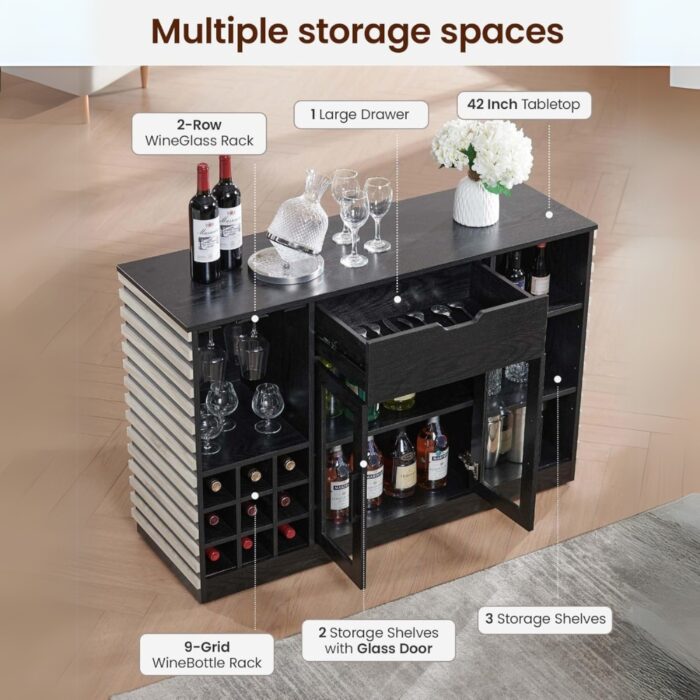 Furnshine - Parkin 47.5" Wine Bar Cabinet with Glass Doors and Drawers - Image 4