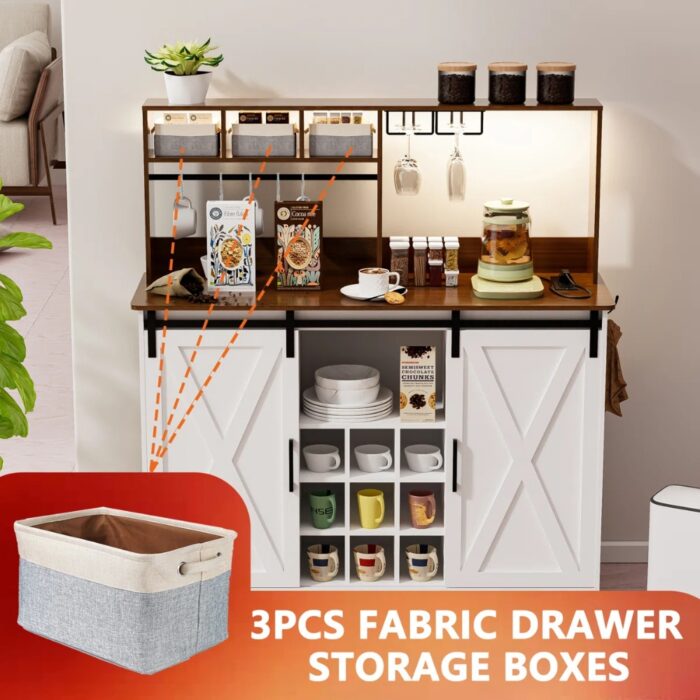 Furnshine - Byatt Coffee Bar Cabinet with Sliding Barn Door Storage - Image 8