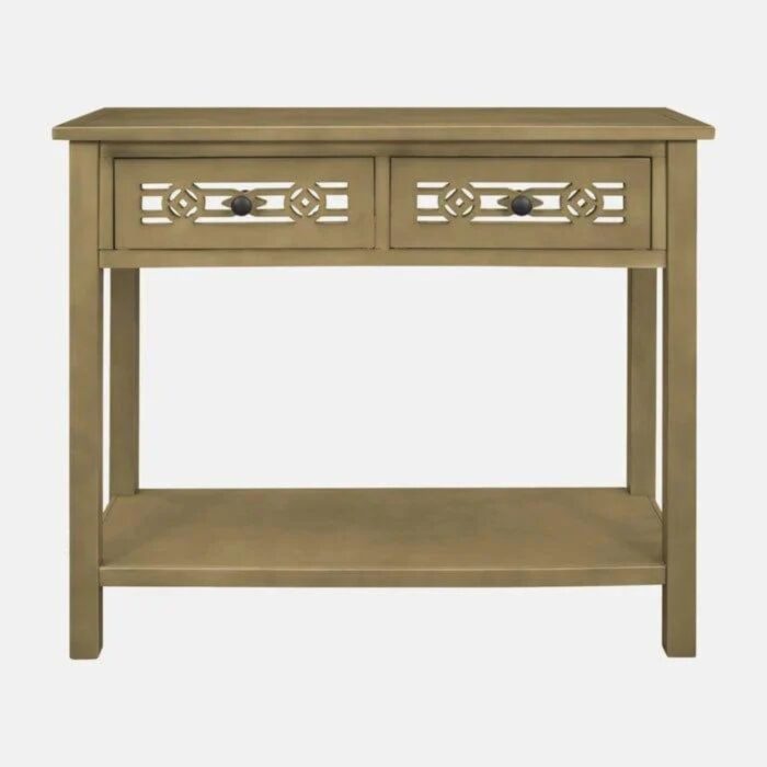 Furnshine - Hobson Vintage Style Wood Console Table with 2 Drawers & Bottom Shelf - Image 4