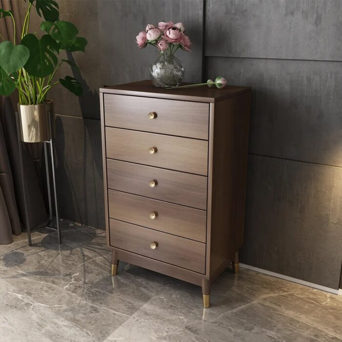 Furnshine - Chest of Drawer of Solid Engineered Wood Frame in Walnut | 5-Drawers - Image 2