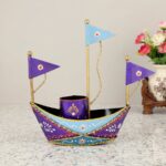 Furnshine - Eldred Decorative Handcrafted Metal Blue Boat Pen Stand / Pencil Holder
