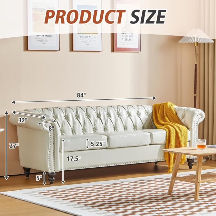 Furnshine - Idalina PU Faux Leather Chesterfield 3-Seater Large Sofa with Loveseat & Chair - Image 7